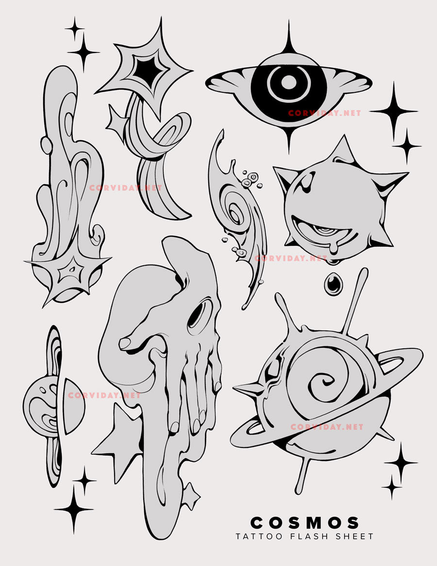 COSMOS Tattoo Flash Sheet