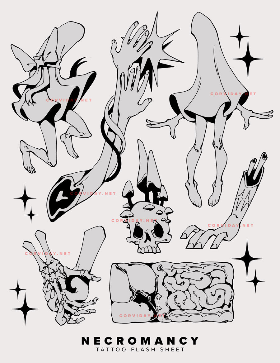 NECROMANCY Tattoo Flash Sheet