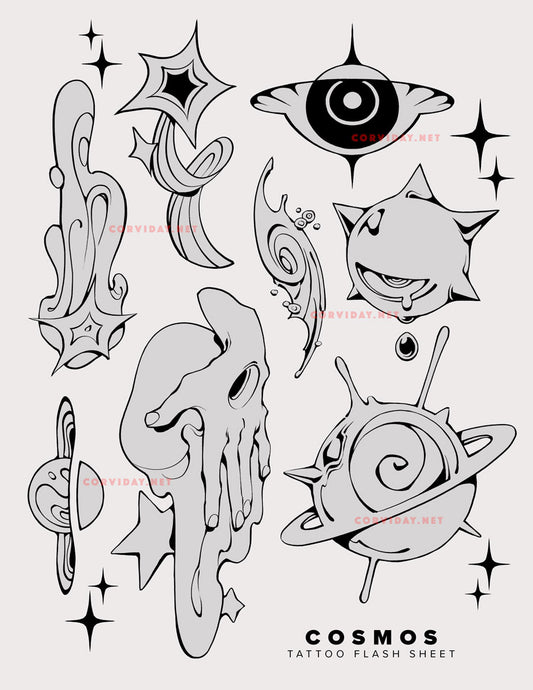 COSMOS Tattoo Flash Sheet